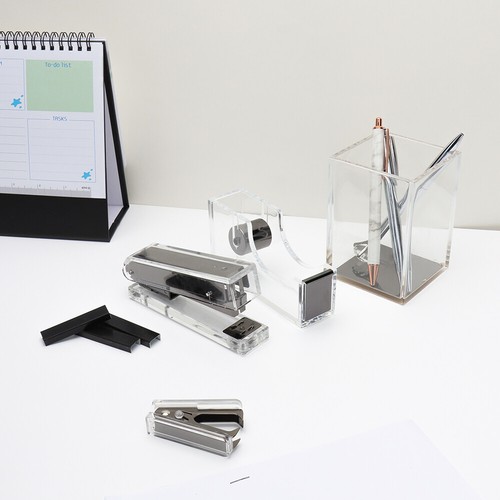 6 Stück Klar Acryl Bürobedarf Hefter Klebeband Spender Stifthalter Heftklammern - Bild 6 von 20