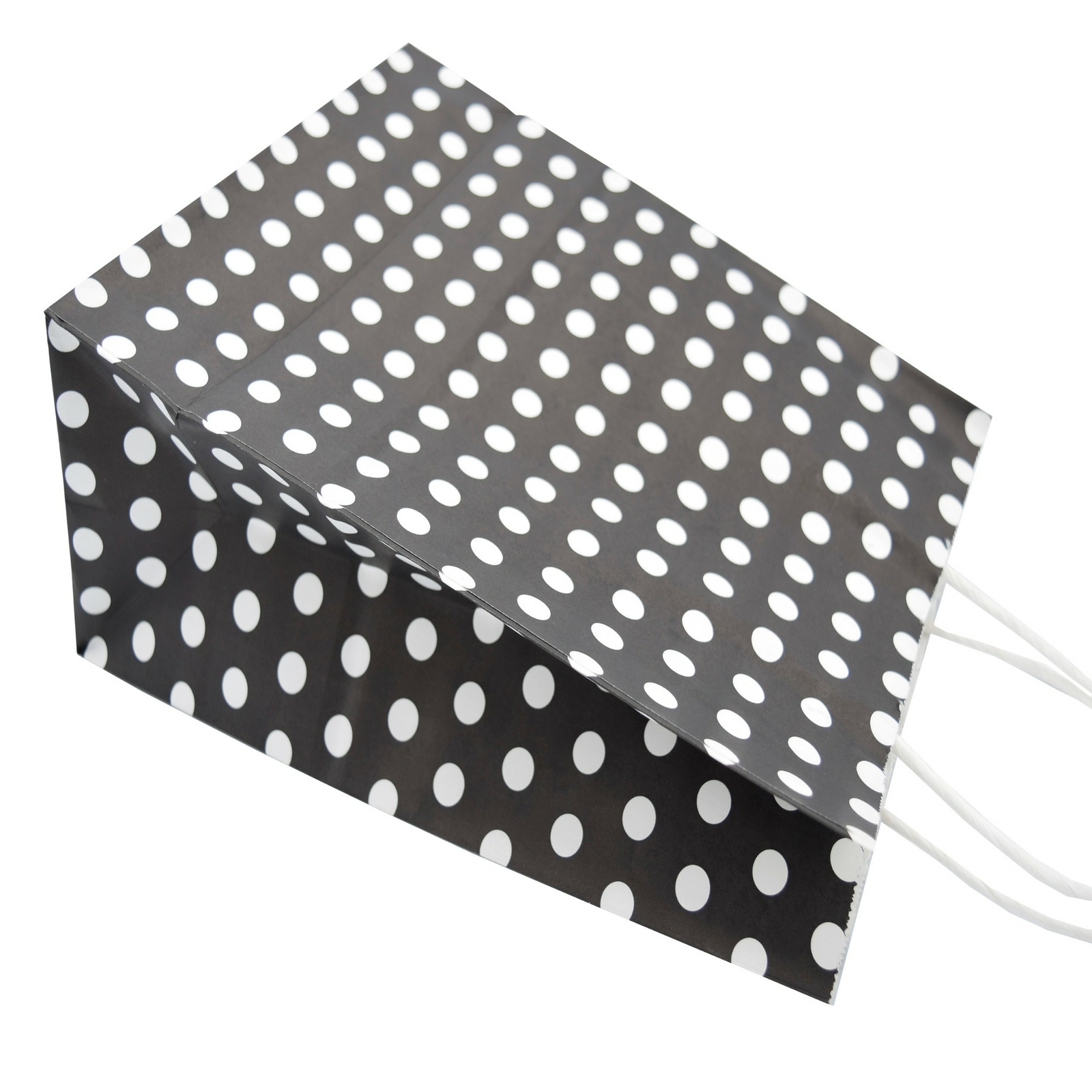 Pack of 12 White Polka Dot Design Gift Bags 21x11x27cm (Black)