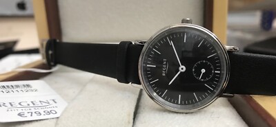 Regent Damenuhr kleine Sekunde gewölbtes Glas klassisch modern 30mm schwarz