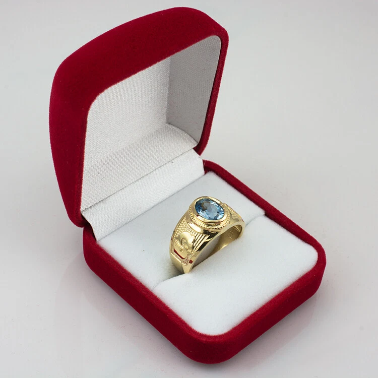 10K Gold Pisces Zodiac Sign March Birthstone Aqua CZ Ring - Image 4 of 4