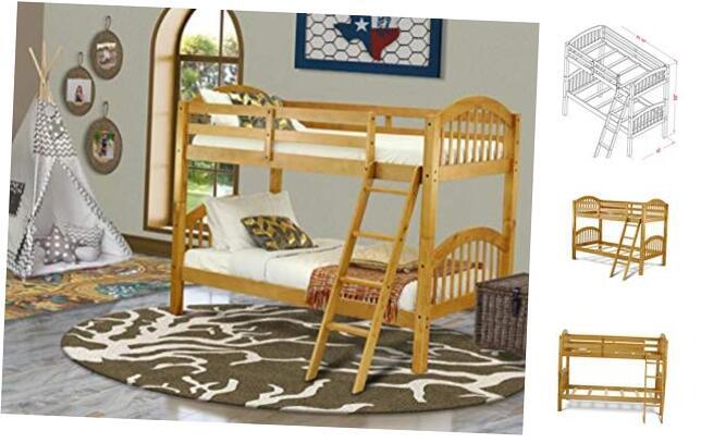  Real Wood Bunk Beds Twin Over Twin with 4-Step Ladder and Safety VEB-09-T
