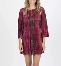 Alice+Olivia Shift Silk Purple Multicolor Mini Dress boat neck 3/4 sleeve SZ M