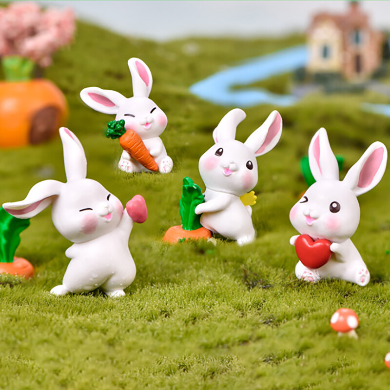 Mini Rabbit Figurine Fairy Garden Ornament Decor Pot Craft Dollhouse ...