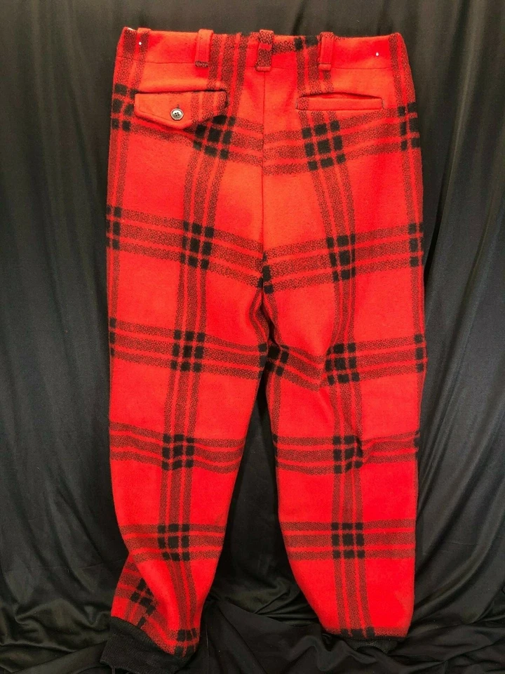 Vtg heavy wool red/black traditional Buffalo plaid hunting pants, JC Higgins MED - Image 2 of 4