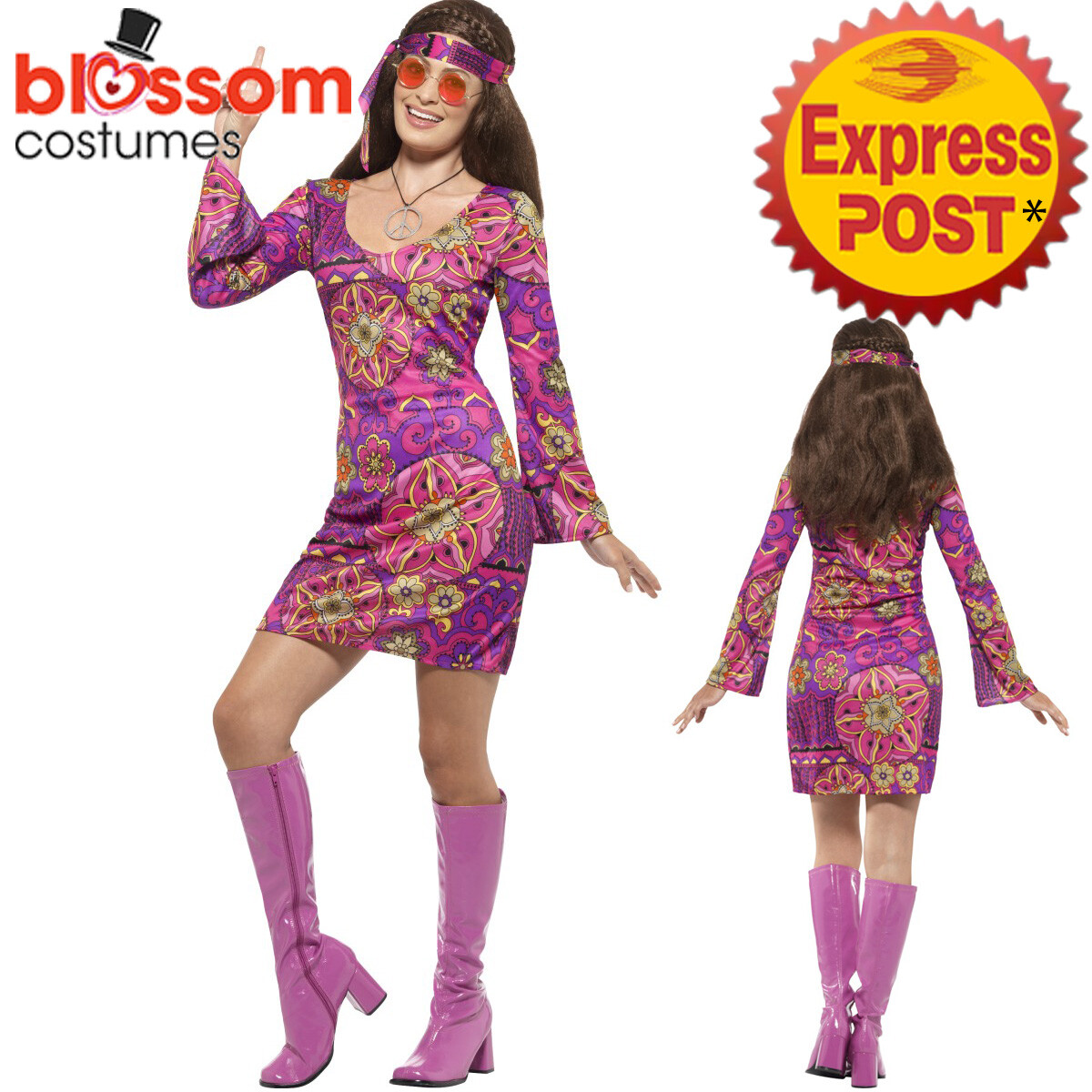 Fashion Woodstock Party Costume CA269 Woodstock Hippie Chick
