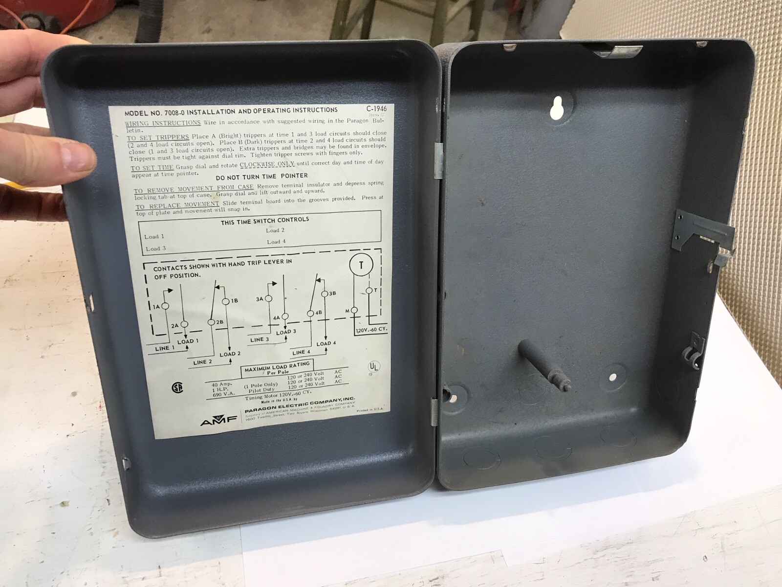 AMF Paragon 7008-0 Spec# A-217-0 120V Timing Meter ENCLOSURE