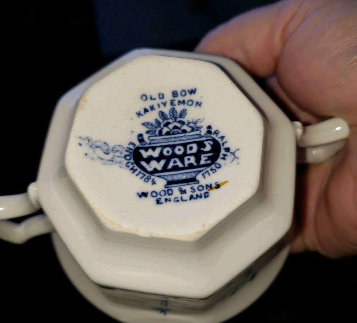 【Enoch Wood's】2点 Antique Vntg Enoch Woods Ware Cup & Saucer 2 Handle Old Bow