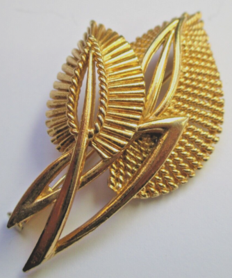 Broche Vintage Feuille Plaquée Or - Bijou Occasion état Parfait