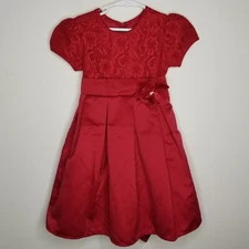 Girls Brooke Lindsay Dress Sz 6 Red S/S Lace Flower Crinoline Christmas Holiday