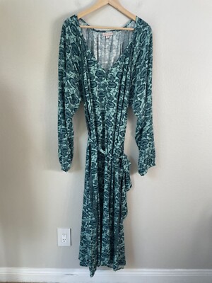 Knox Rose Womens Plus XXL Green Floral Maxi Dress V Neck Long Sleeves Boho  | eBay