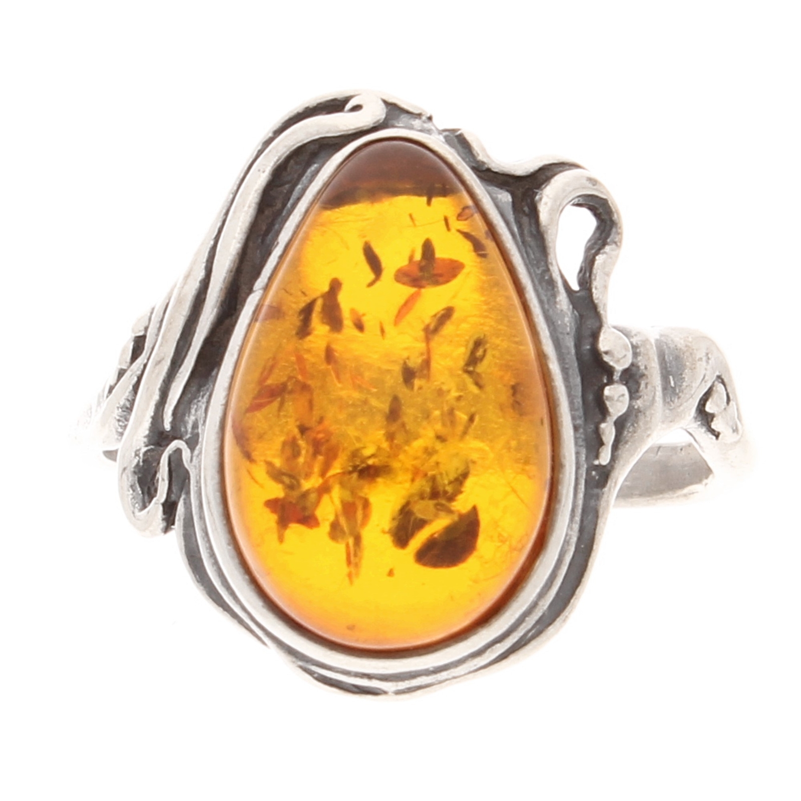Sterling Silver Amber Solitaire Ring (Size N) 17mm Widest