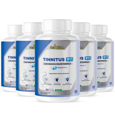 Tinnitus 911- Hearing Support- 5 Bottles- 300 Capsules