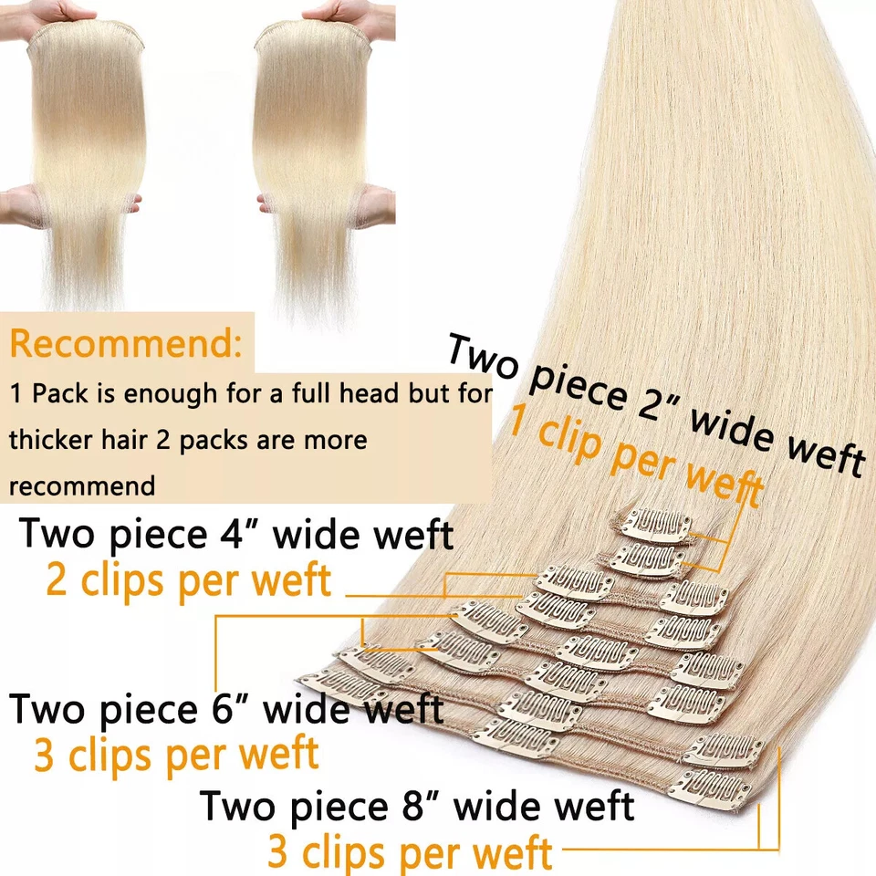 100% Echthaar Clip In Remy Haarverlangerung Extensions Glatt 8 Tressen Dick Lang - Bild 4 von 4