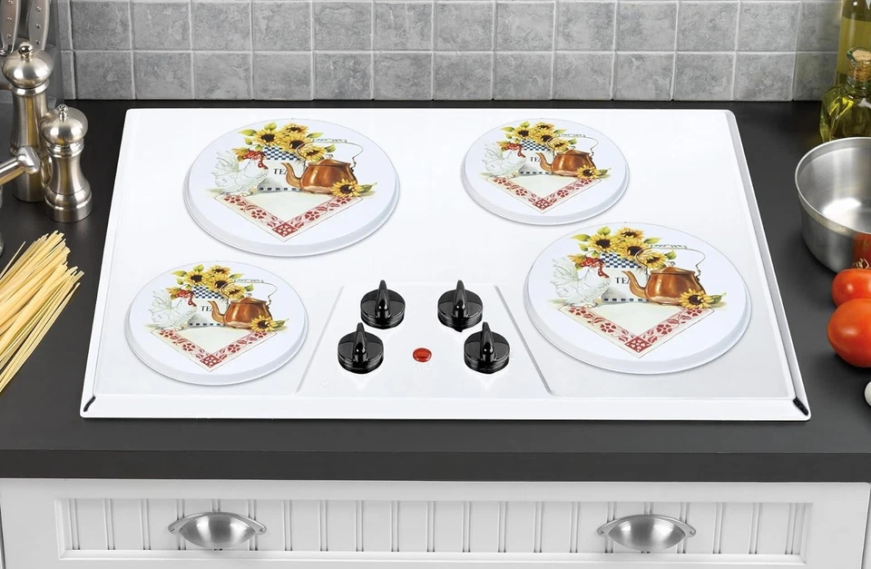 Cubiertas para quemadores de estufa eléctrica Reston Lloyd, juego de 4, gallo y hervidor de cobre Foto 3 de 4