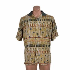 PIERRE CARDIN rayon vacation shirt M All Over Geometric floral print Vintage 90s