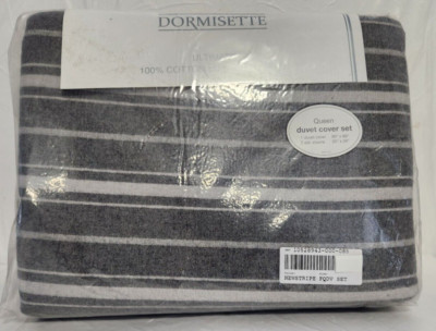 Dormisette Ultiman 100% Cotton Luxury Flannel Queen Duvet Set of 3 NewStripe