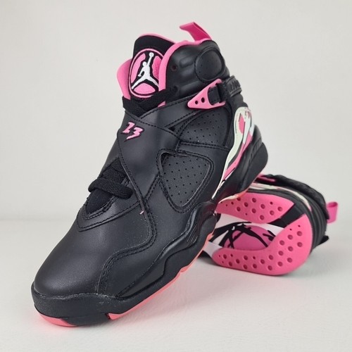 Air Jordan 8 Girl's Retro 580528 006 Athletic Shoes Black-Pink SZ 5Y = 6.5 Wmns - Picture 7 of 9