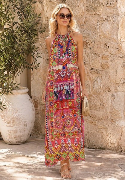 Camilla Sacred Weave Drawstring Dress One Size Silk Maxi Resort Kaftan Multiwear