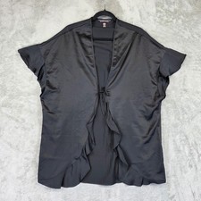 Victoria's Secret Robe Womens One Size Black Satin Kimono Ruffle Belted Lounge