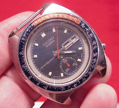 VINTAGE 1976 Seiko 6139-6005 Blue Pogue Pepsi Bezel Chronograph 17J STEM MISSING