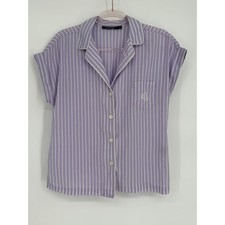 Lauren Ralph Lauren Pajama Top Women's Medium Purple White Stripe RL Pocket
