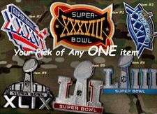 Previous Years of iron/sew-on SUPER BOWL LOGO PATCH: YOUR PICK OF ANY ONE