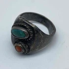 Vintage Sterling Silver 925 Turquoise Coral Southwestern Ring Size 10.25