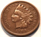 1909 S Indian Head Cent, Middle Grade Partial LIBERTY, Better KEY Date Penny 1C