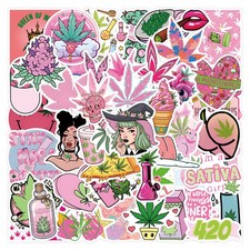 Weed Leaf Stickers Pink Funny Decals DIY Waterproof Motorcycle Laptop