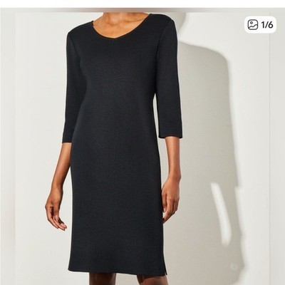 Ming Wang Classic Black Midi Dress 3/4 sleeve