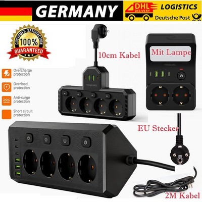 Steckdosenleiste mit USB 4-fach Ecksteckdose Mehrfachsteckdose Tisch Küche Büro