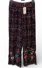 Johnny Was Los Angeles SMALL Ulla Velvet Wide Leg Pants Embroidered Pockets 350