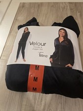 Felina Velour Hoodie  Jogger Set Black Size M Cozy Loungewear,