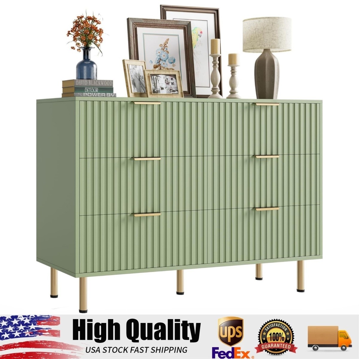 green dresser tall Richmond Ridged 5 Drawer Dresser, Matte Sage Green