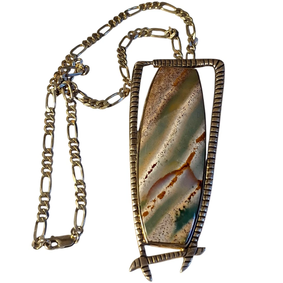 Collar Estético Modernista La Libertad COLGANTE JASPE GRANDE PLATA ESTERLINA Foto 4 de 4