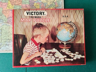 Victory Plywood Map Puzzle Wood Jigsaw 7505 USA Map 1972 Vintage Complete Rare