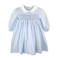 NWT Petit Ami Blue Smocked Bishop Baby 2pc Dress 24 Months 24M Girls 2 Year