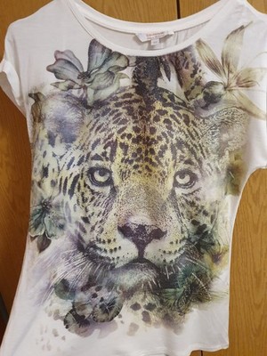Weißes T-Shirt von C&A mit Tigermotiv, XS