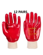 Image of 12 Pairs. Portwest A400 - Grip PVC Knitwrist Gloves. Red. Size XL/10