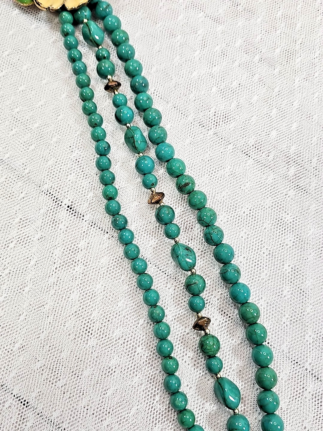 Statement Necklace Multi-Strand Plastic Green Bea… - image 10