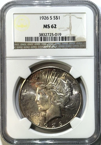 1926-S Peace Silver Dollar $1 | NGC MS62 | Unique Natural Toning | San Francisco