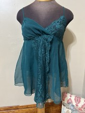 Vintage Victoria Secret Ultra Sheer Lace Babydoll Nightie Green Chiffon Medium