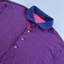 Greyson Polo Golf Shirt Men L Red Navy Arrow Print Stretch Pullover Short Sleeve