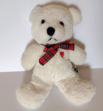 VTG Dakin Teddy Bear Plush 1982 White Red Heart Plaid Bow 11" Soft Stuffed Toy