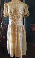Antique Edwardian Cotton Tea Dress with Eyelet Lace inserts- For Girl/Young Adul