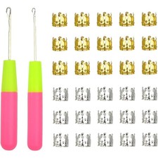 Latch Hook Crochet Needle Set with Dreadlocks Hair Rings Metal Decorations for