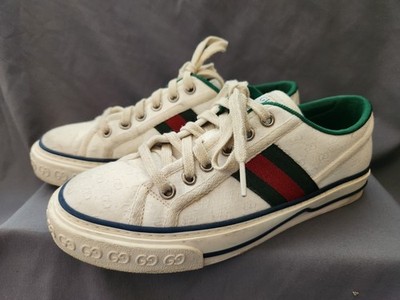 Size 36 GUCCI TENNIS 1977 Mini GG White Women's Sneakers Canvas Shoes Lace Up