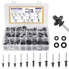 Pop Rivet Assortment Kit, Black Rivets 3/32"-3/16" 11 Sizes with Washers, Alu