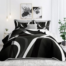 Bedding Quilt Size with 2 Shams, Modern Stripe Comforter Queen Black and White
