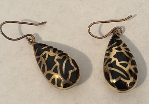 Vintage Andrew Hamilton Crawford 925 And Gold Vermeil Black  Enamel Earrings 